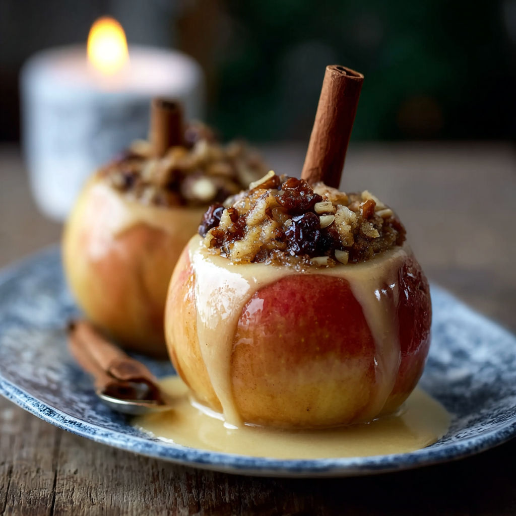 Two apples with cinnamon and sugar on a plate.