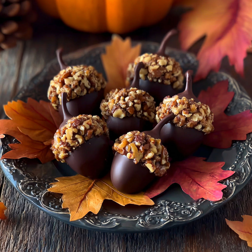 A plate of chocolate covered nuts.