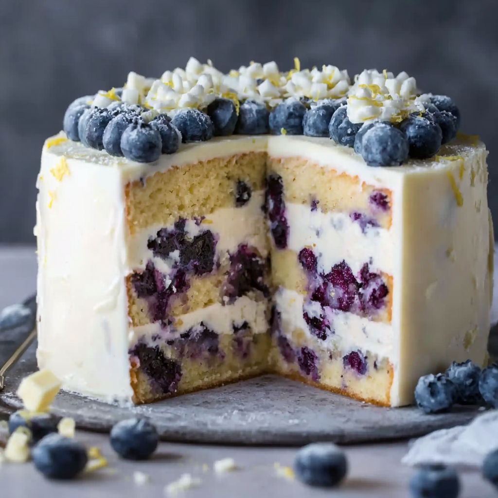A slice of blueberry and lemon cake.