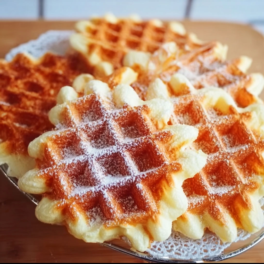 A plate of waffle with sugar on top.