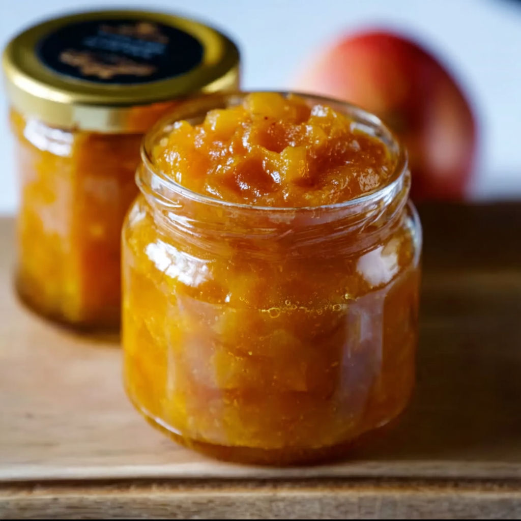 A jar of jam with a black label.