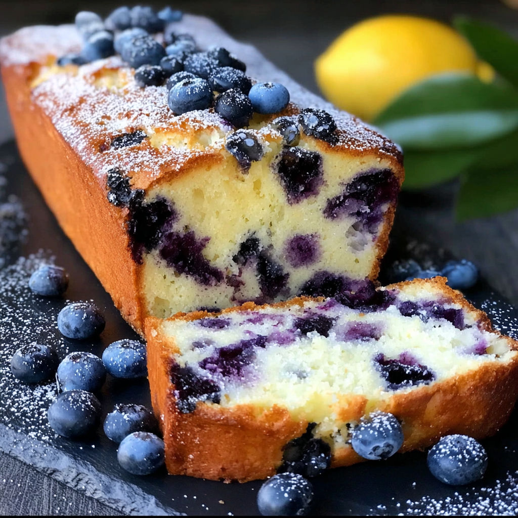 A slice of blueberry cake with blueberries on top.