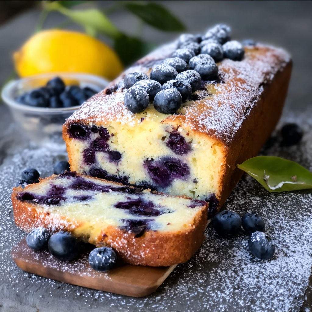A slice of blueberry cake with blueberries on top.