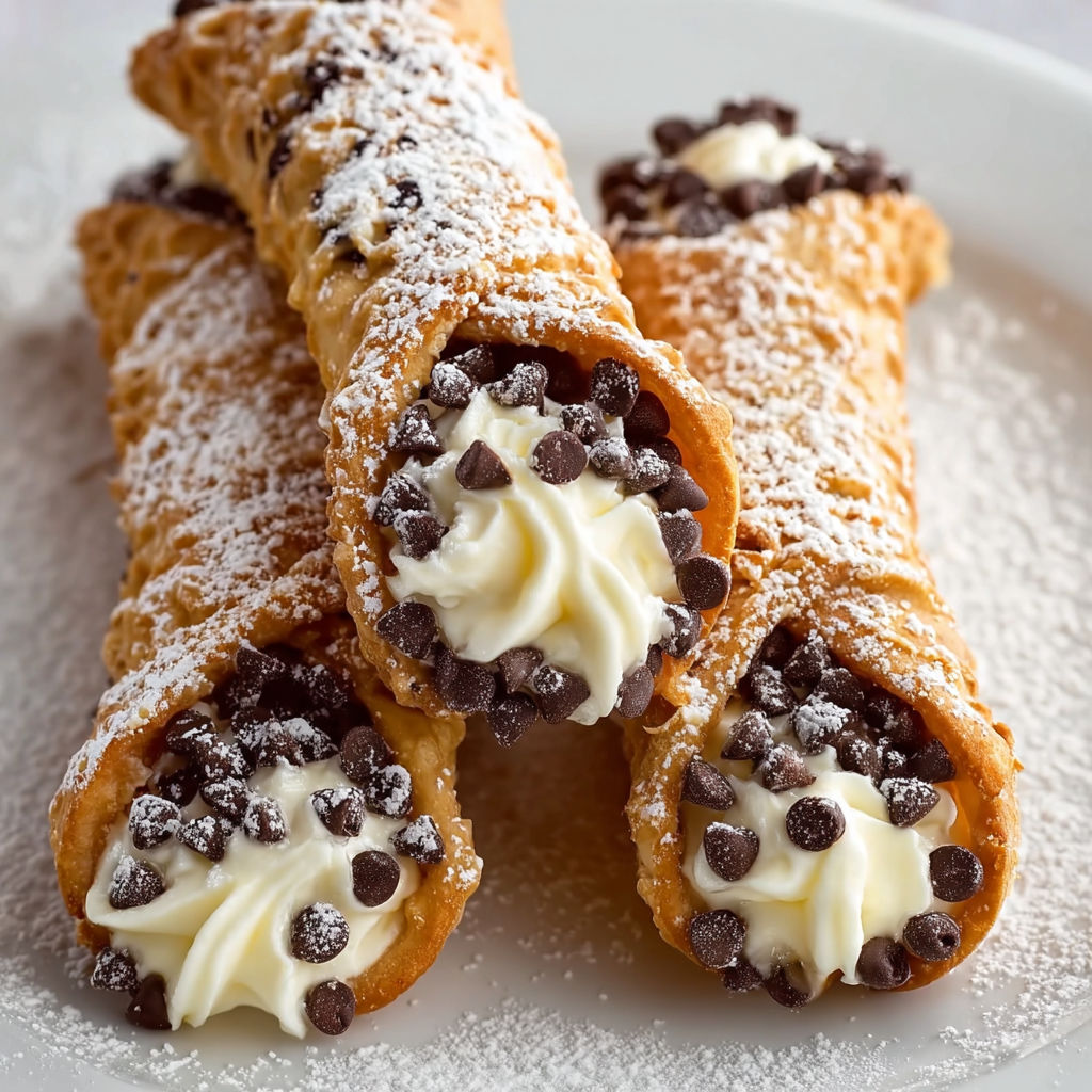 A plate of cannoli with white powdered sugar on top.