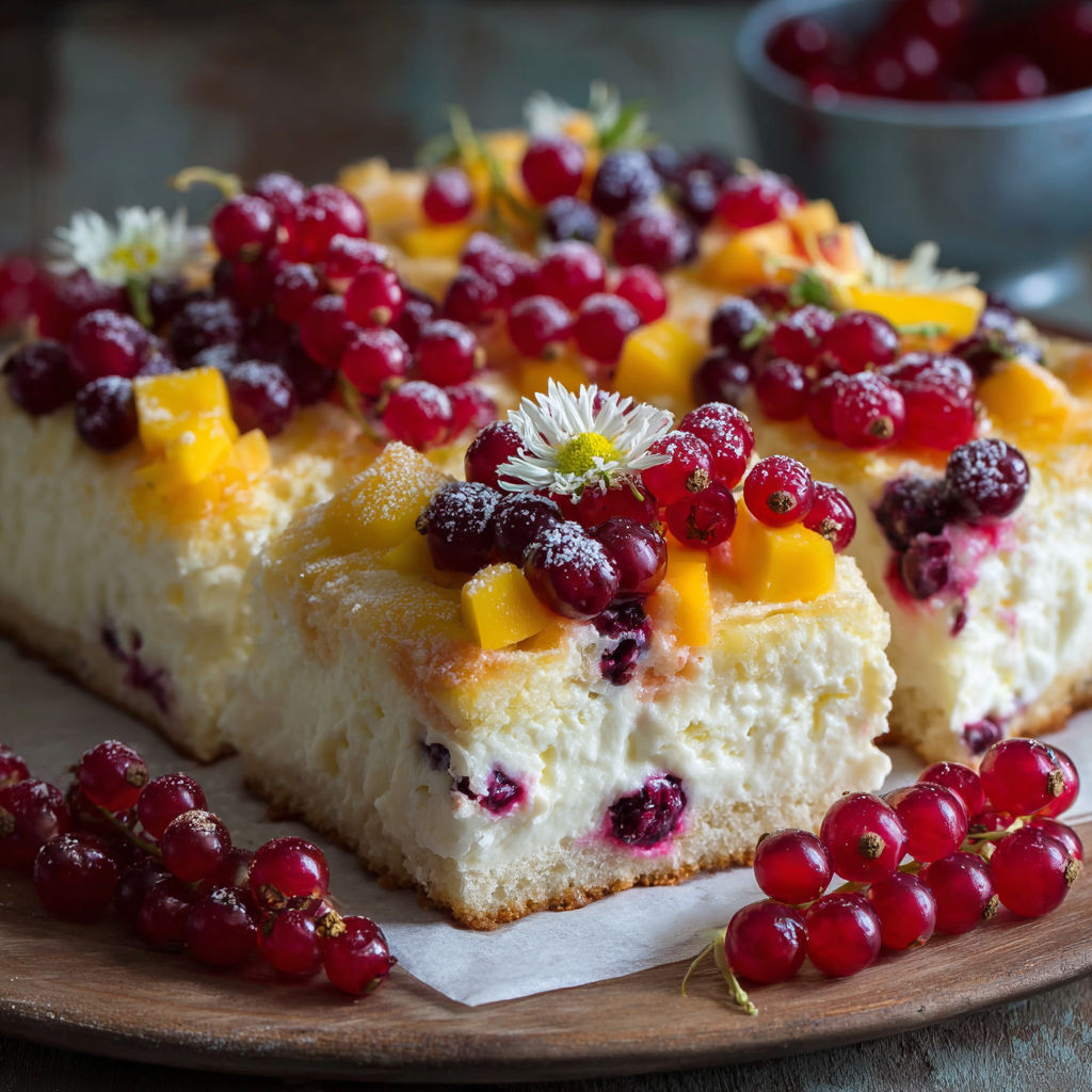A slice of cake with berries on top.