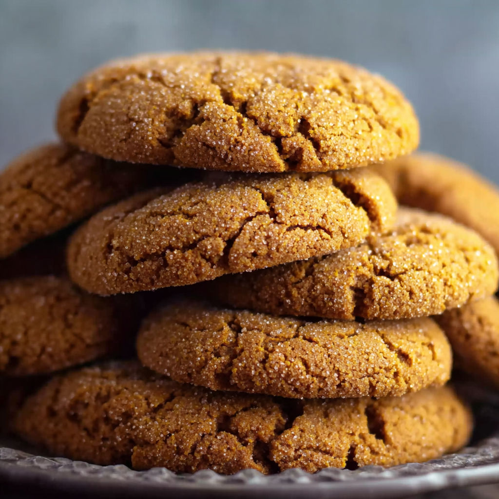 A stack of cookies with a pumpkin spice flavor.