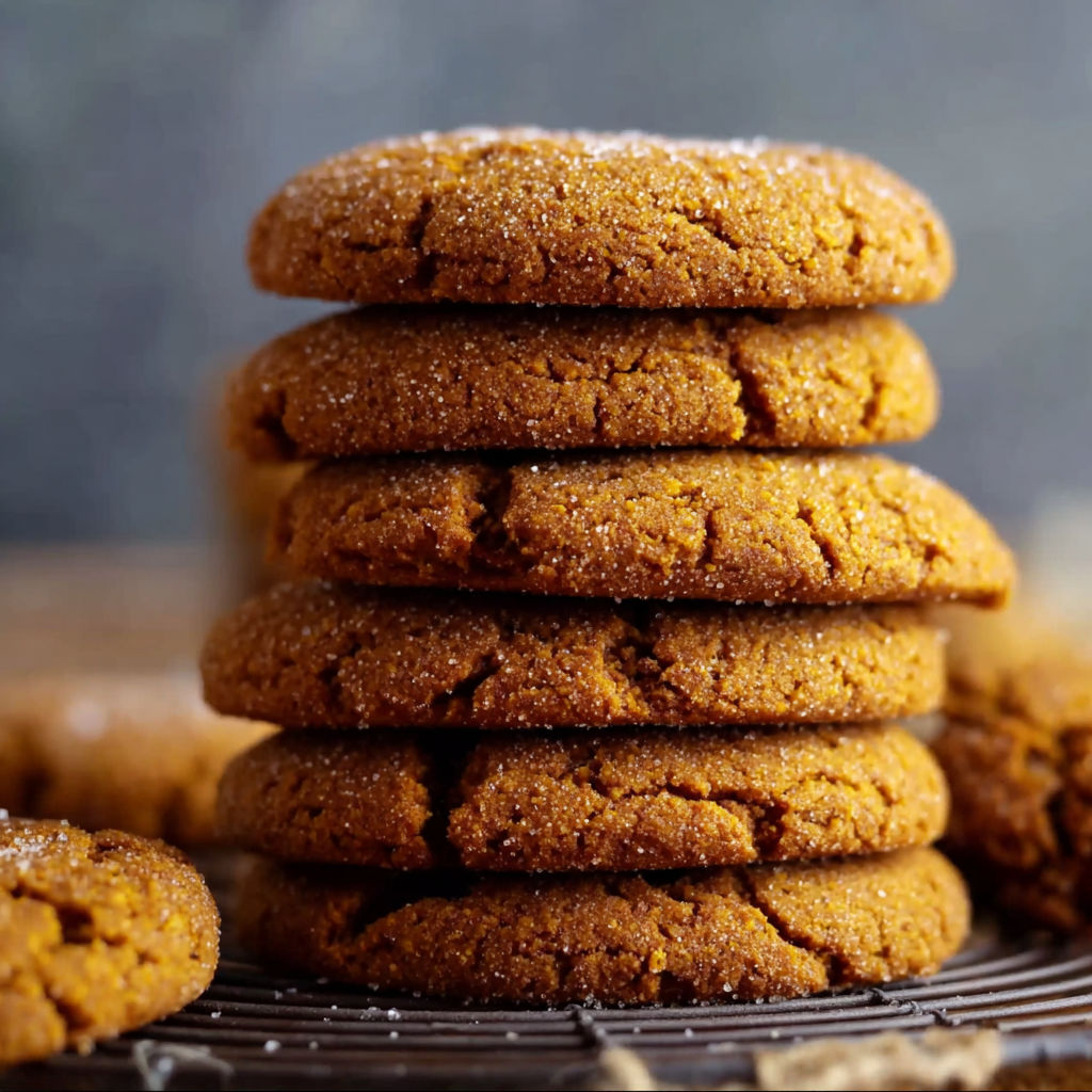A stack of cookies with sugar on top.