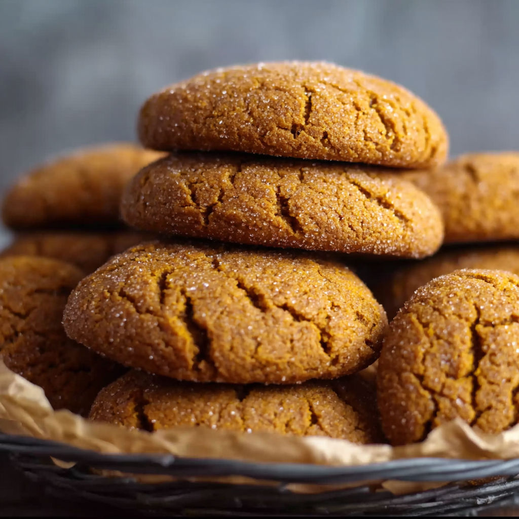 A stack of orange cookies with sugar on top.