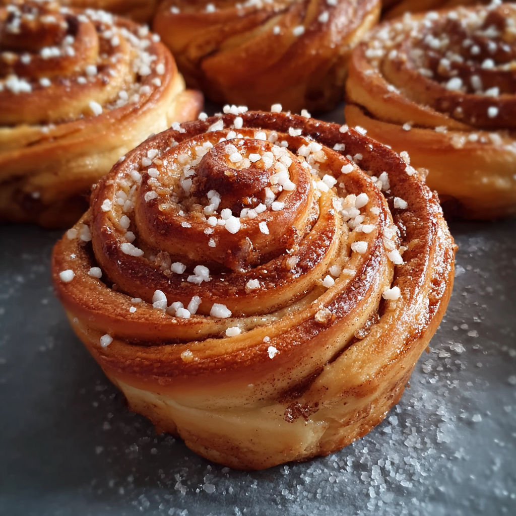 A Kanelbulle with sugar on top.