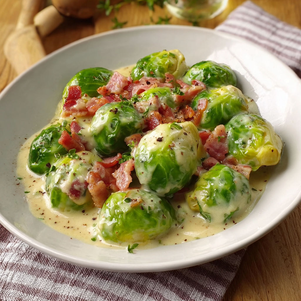 A plate of food with greens and bacon.