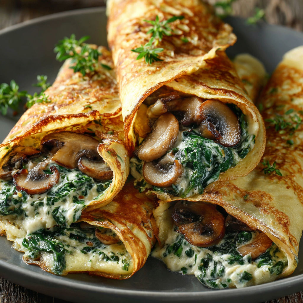 A plate of food with mushrooms and spinach.
