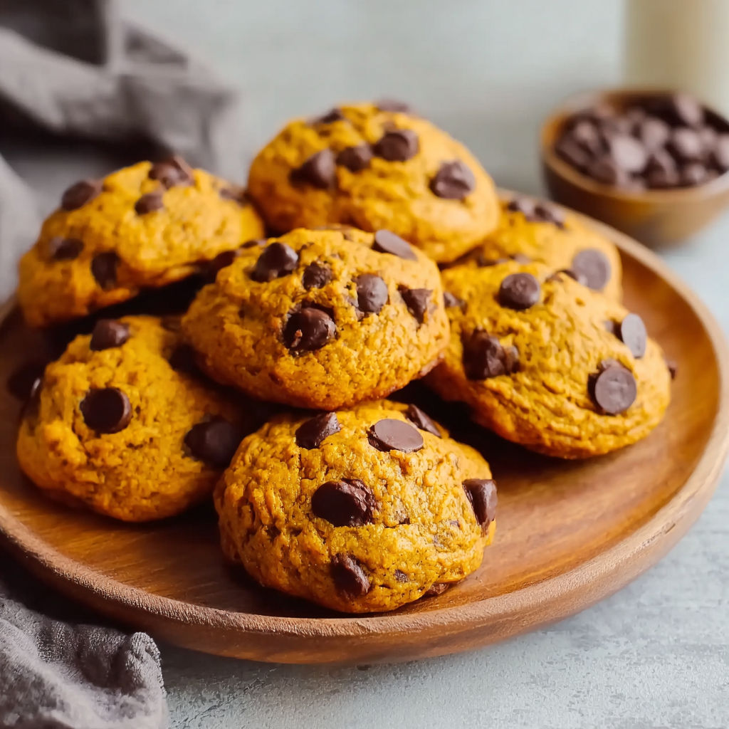 A plate of chocolate chip cookies.