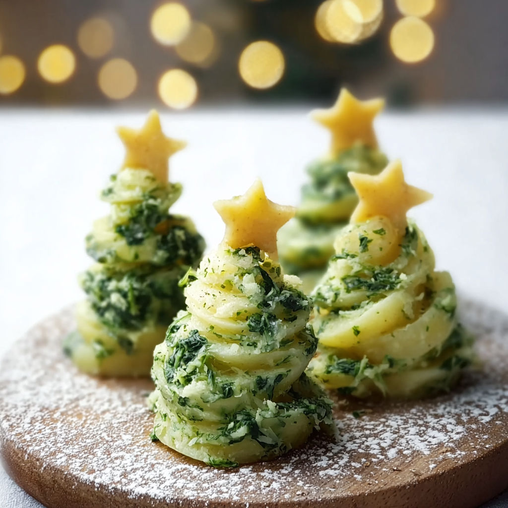 Three Christmas trees made of potatoes.