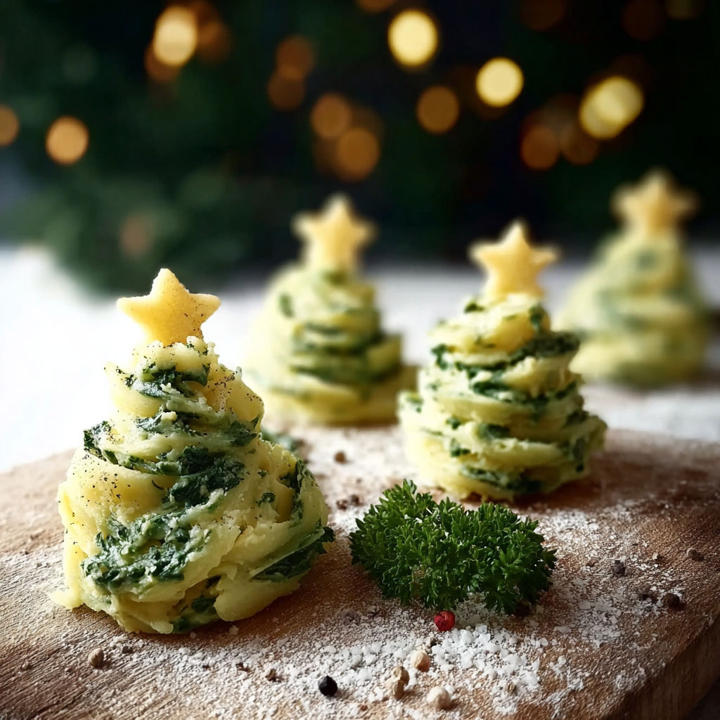 Three Christmas trees made of potatoes.