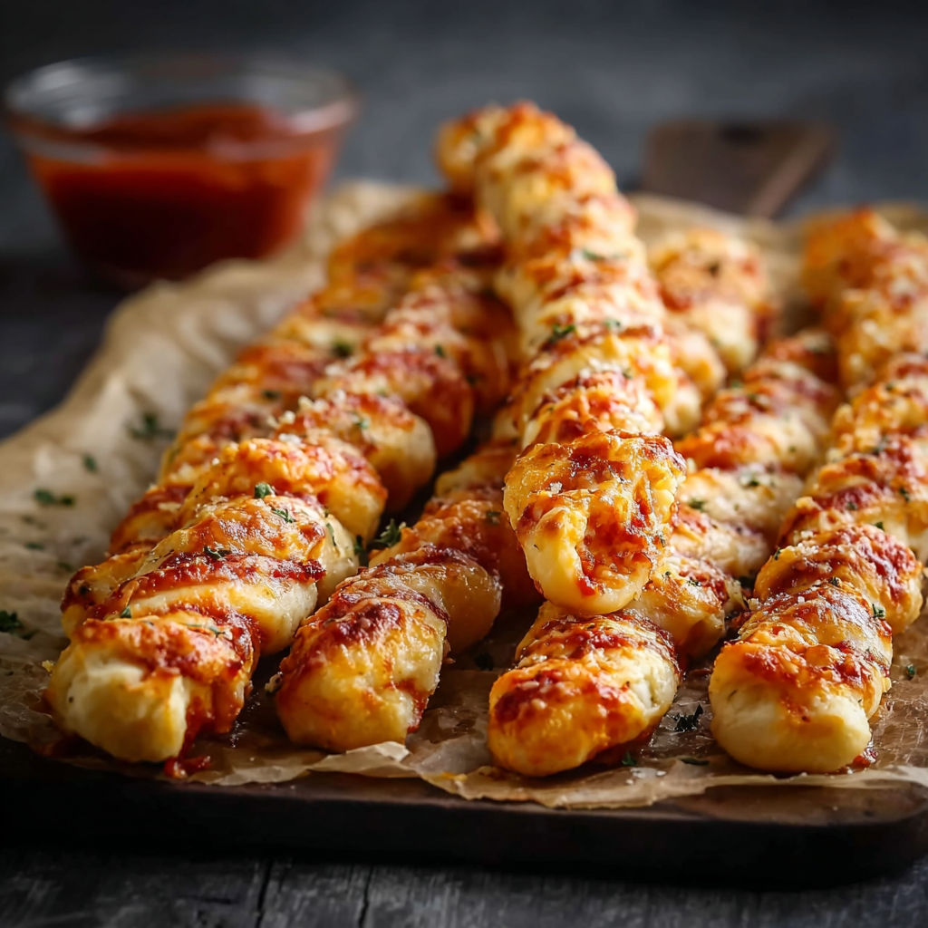 A plate of cheese sticks with marinara sauce.