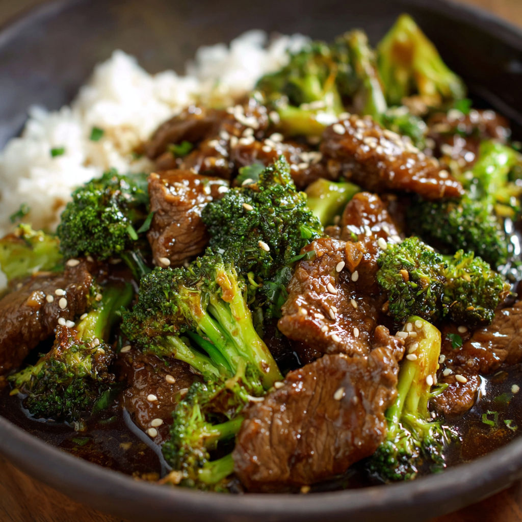 A bowl of beef and broccoli.
