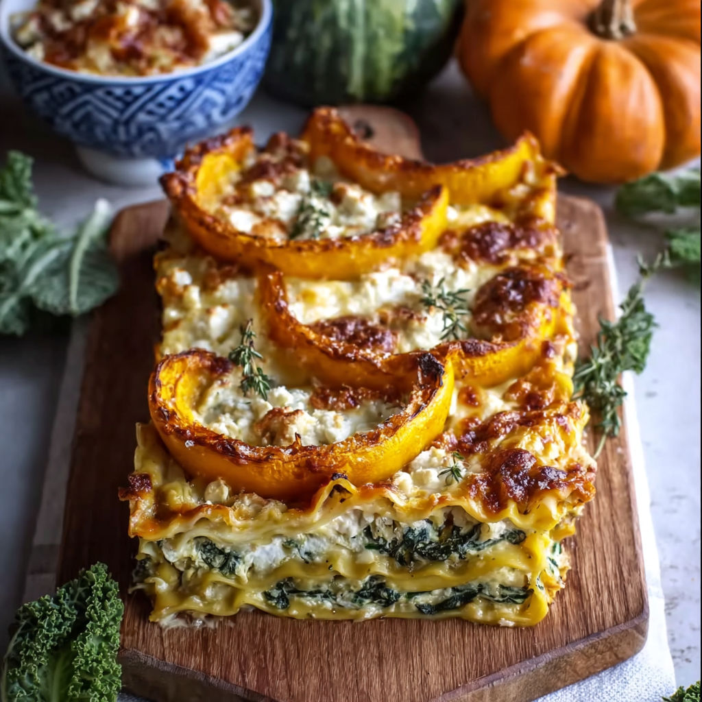 A lasagna dish with a variety of vegetables and cheese.