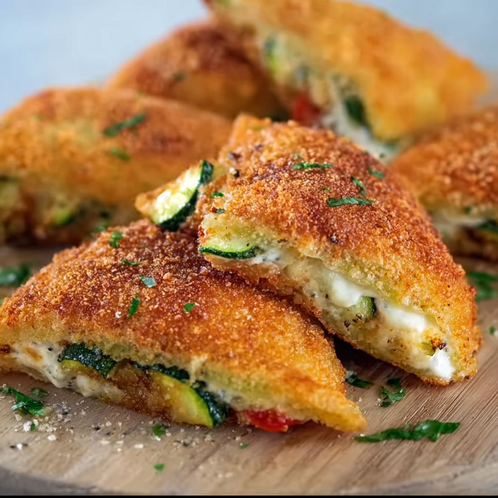 A plate of food with a zucchini and cheese sandwich.
