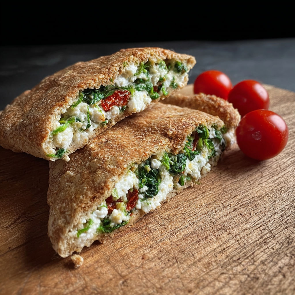 A sandwich is cut in half and placed on a table.