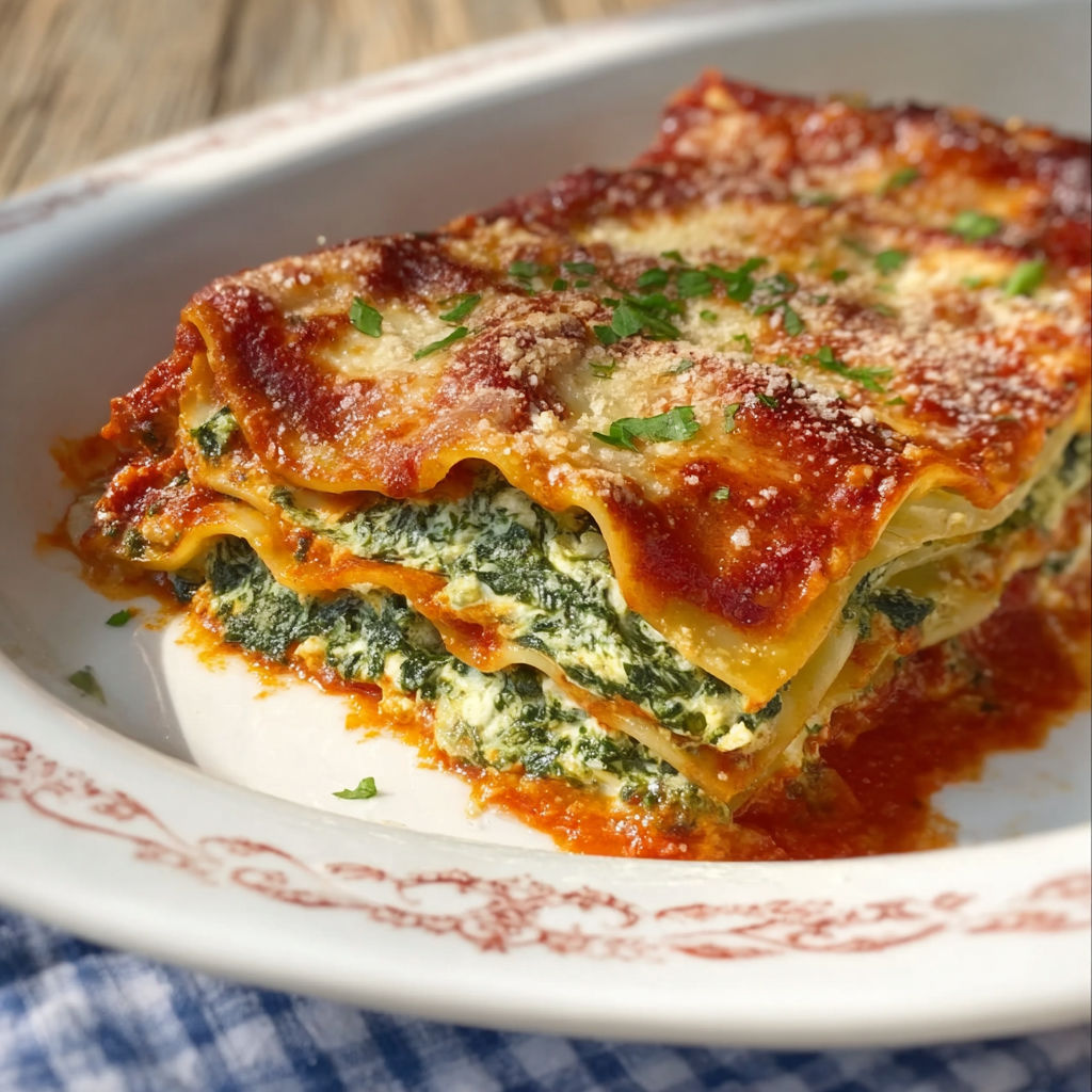 A plate of spinatlasagne mit feta.