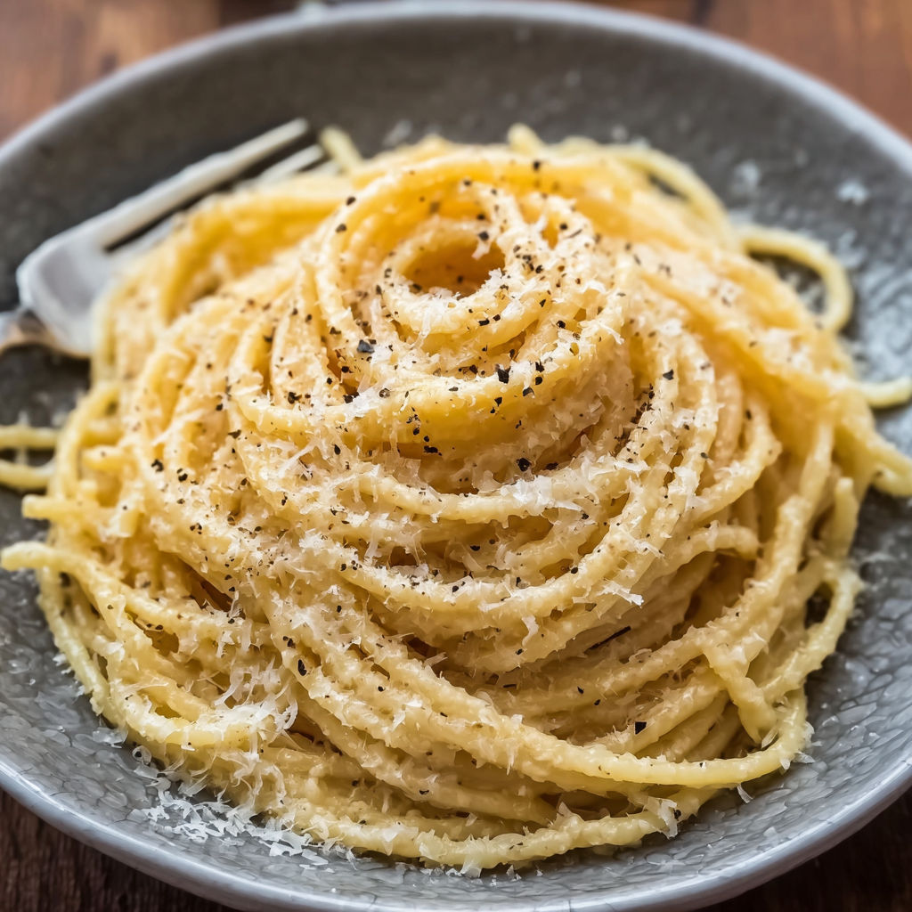 A bowl of pasta with black pepper on top.