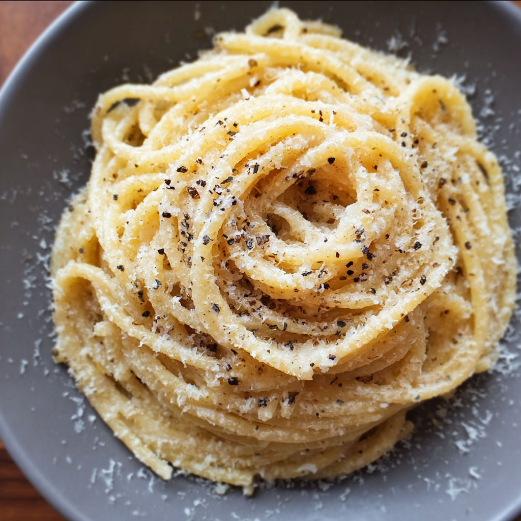 A bowl of pasta with black pepper.