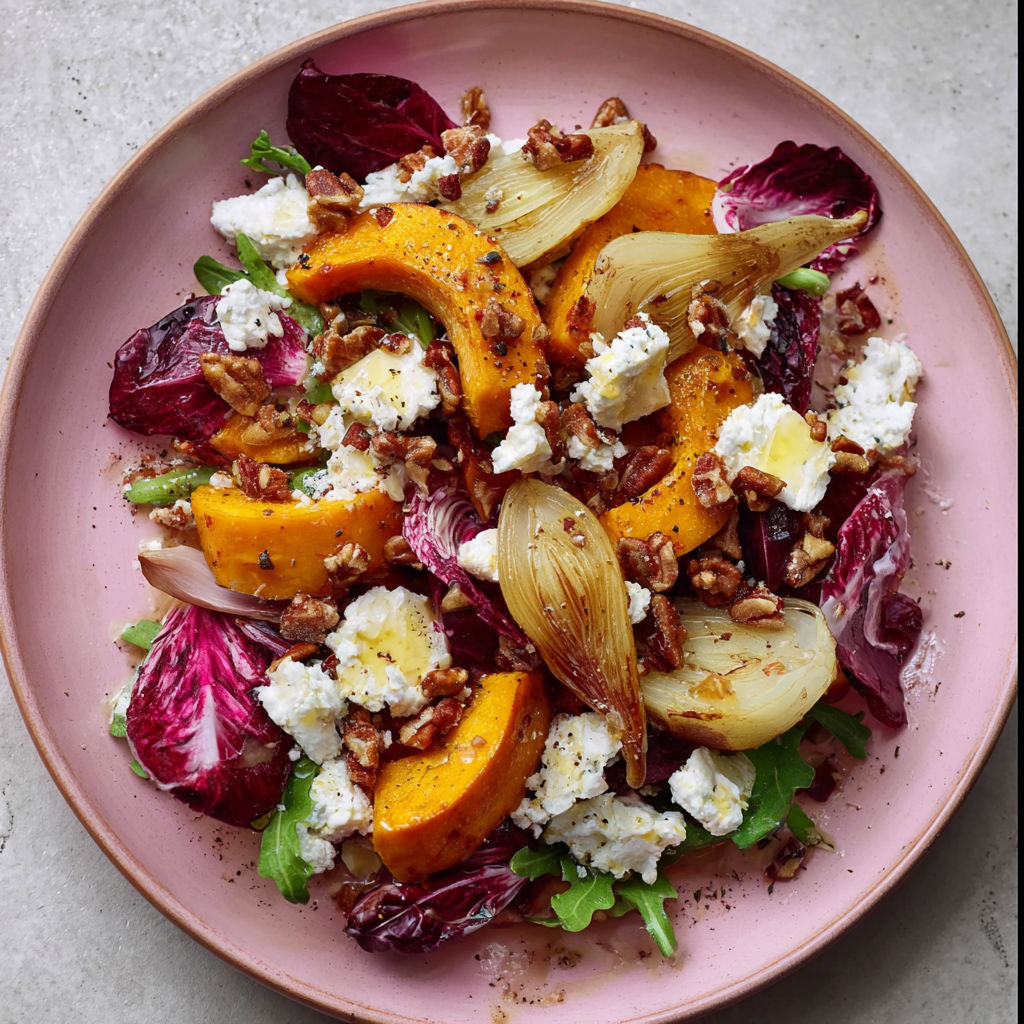 A plate of food with a salad and feta cheese.