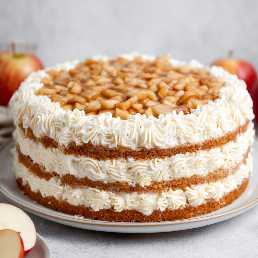 A slice of a winterliche apfeltorte with vanille mousse.