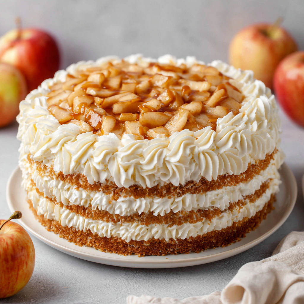 A slice of a winterliche apfeltorte with vanille mousse.