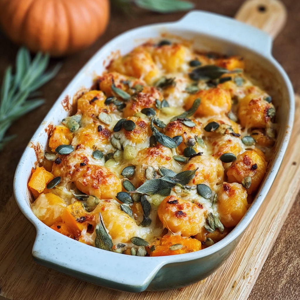 A vegetarian dish made with gnocchi and squash.