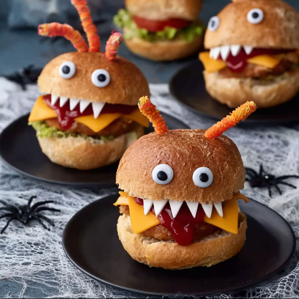 Halloween-Burger with a face on it.