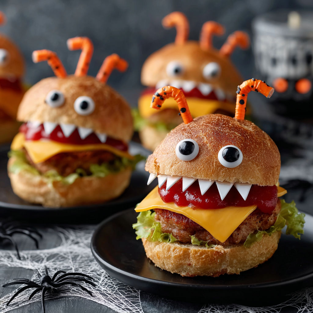 A plate of sandwiches with googly eyes.