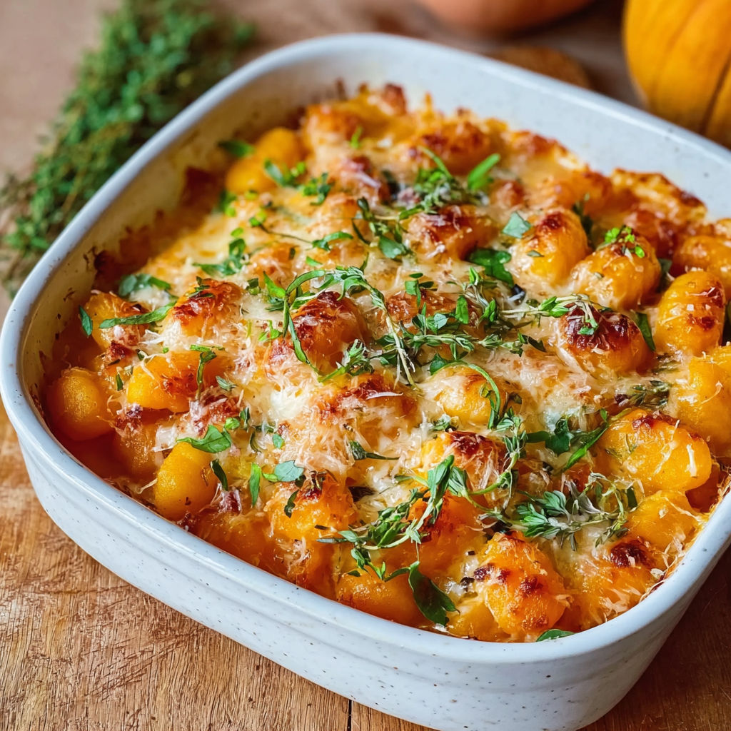 A dish of food with a butternut squash on top.