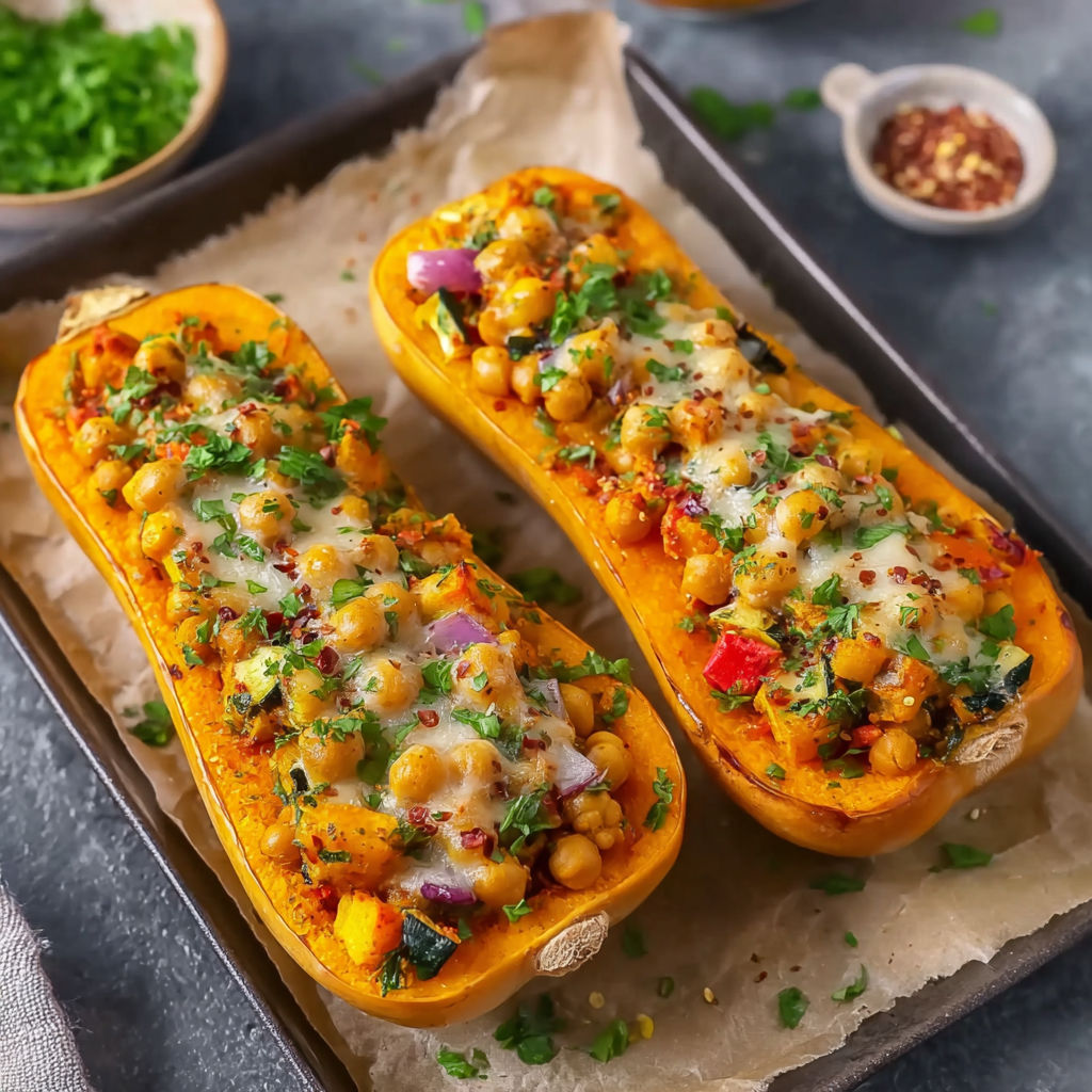 Two slices of a roasted vegetable dish.