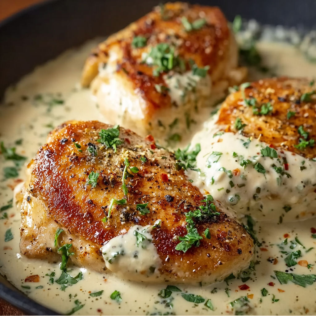 A plate of chicken with sauce on it.