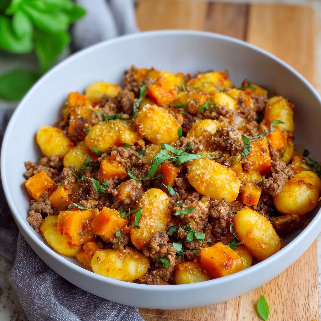 A bowl of food with pasta, meat, and vegetables.