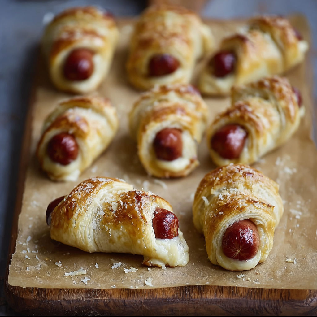 A plate of hot dogs wrapped in dough.