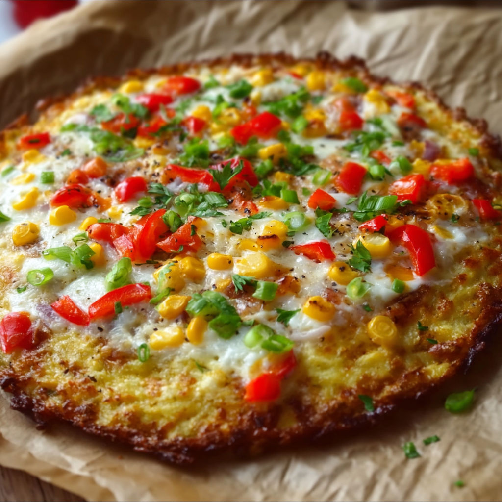 A low carb pizza with cheese and peppers.