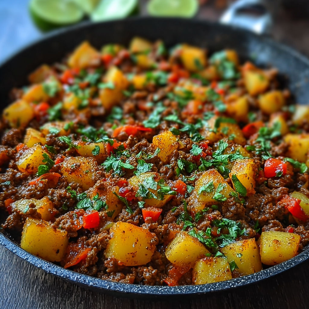 A pan of Mexican beef and potatoes.