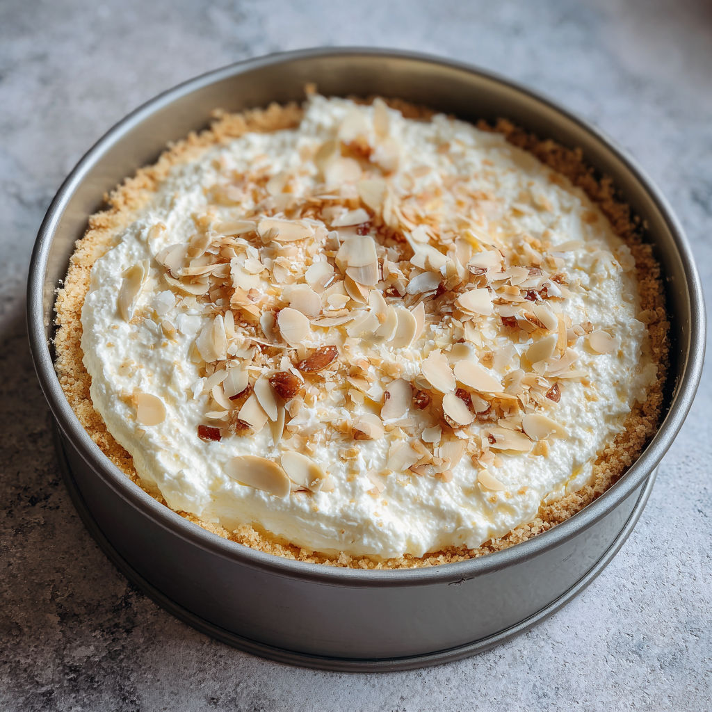 A pie with a crust and almonds on top.