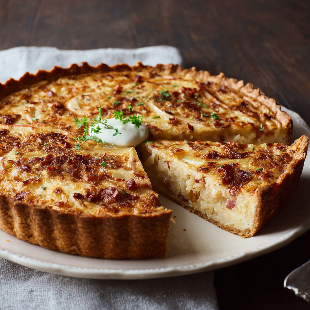 A slice of bacon and cheese quiche.