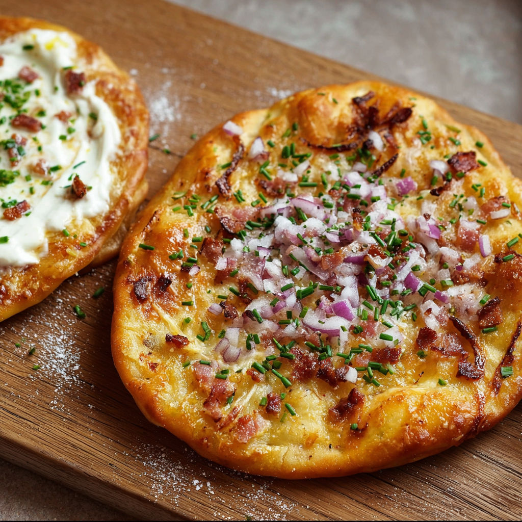 Two pieces of bread with meat and onions on top.