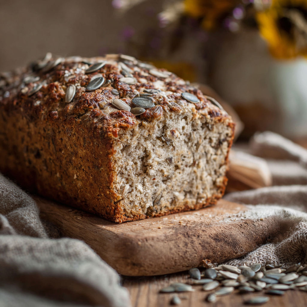 A loaf of bread with seeds on top.
