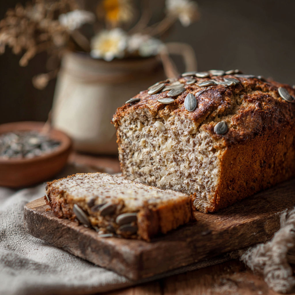 A loaf of bread with seeds on top.