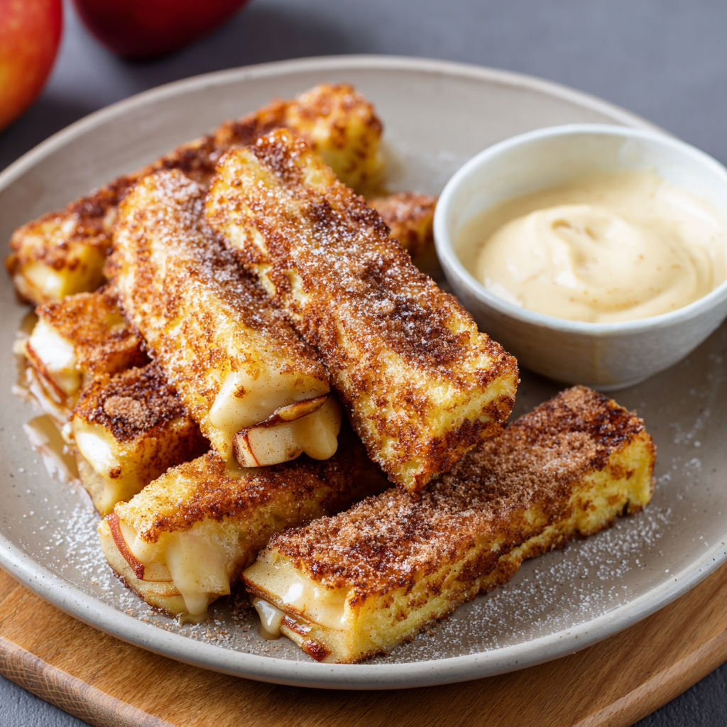 French toast sticks in a bowl with a sauce.