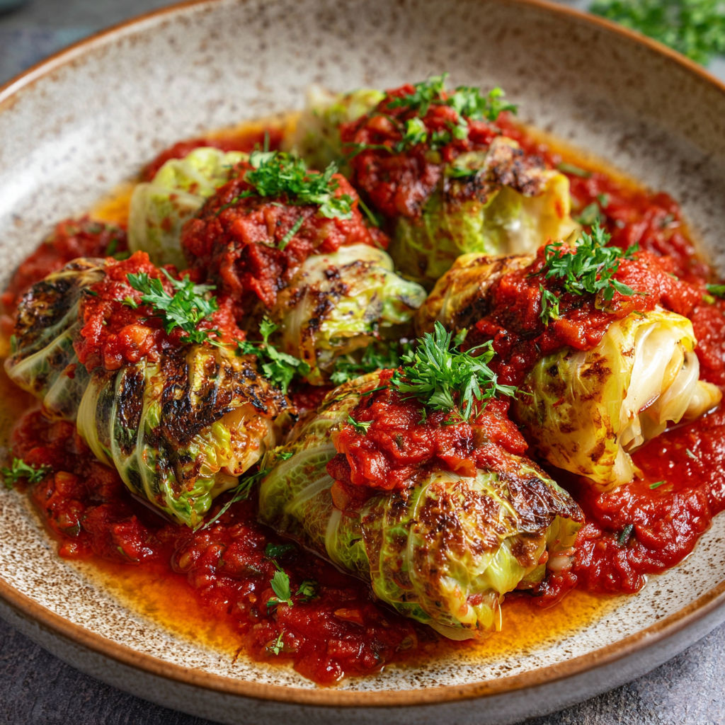 A plate of food with a sauce on it.