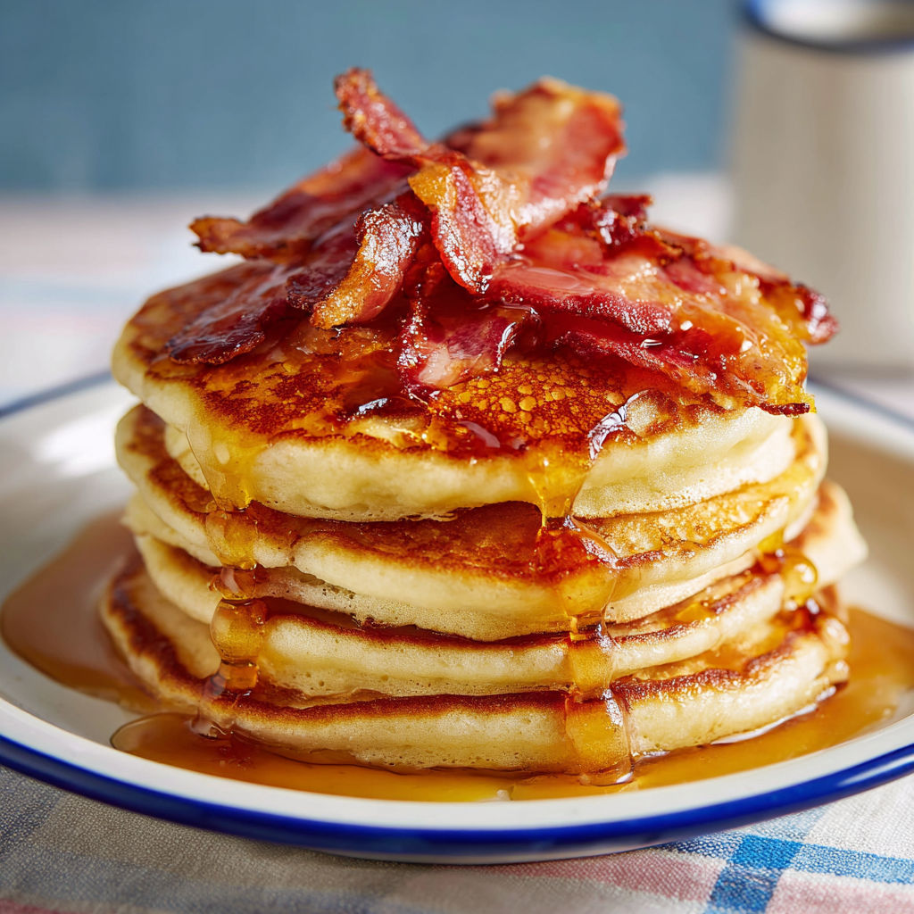 A stack of fluffy American pancakes.
