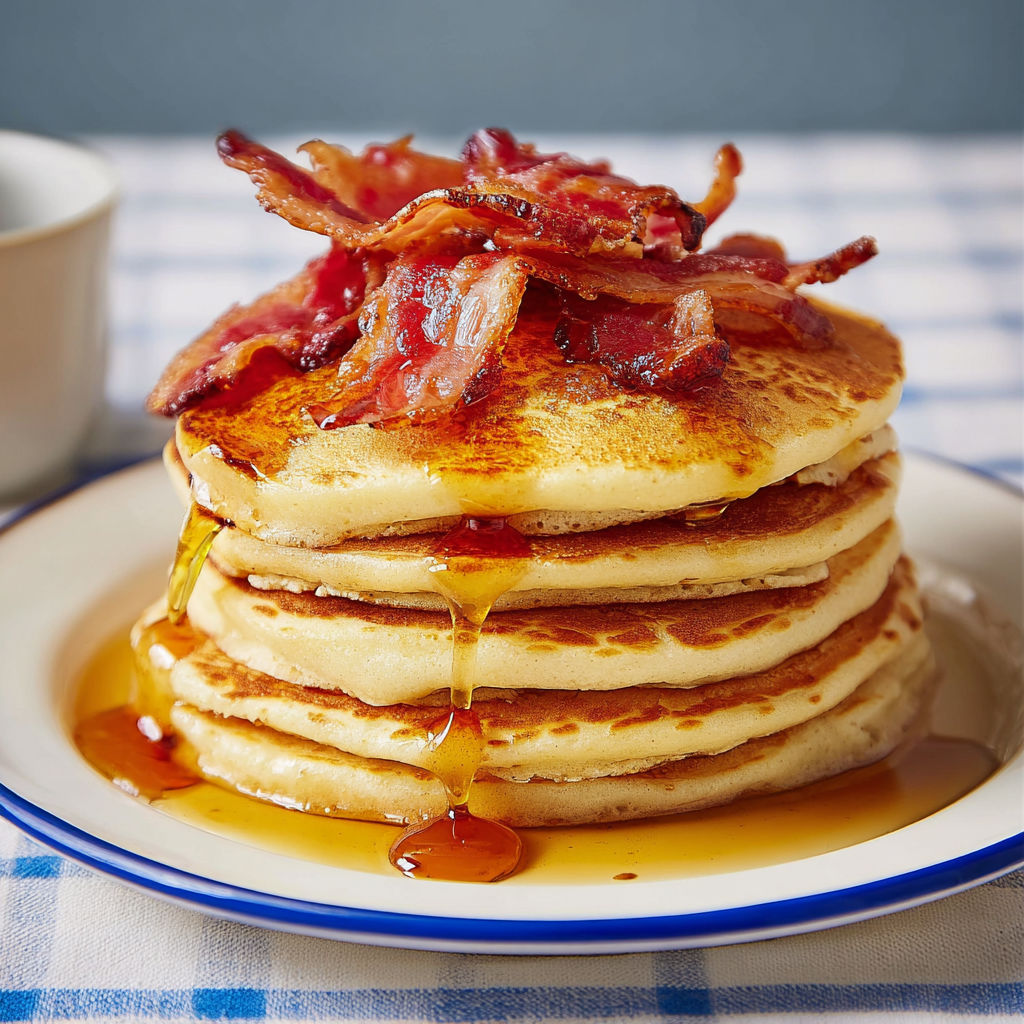 A stack of pancakes with syrup on top.