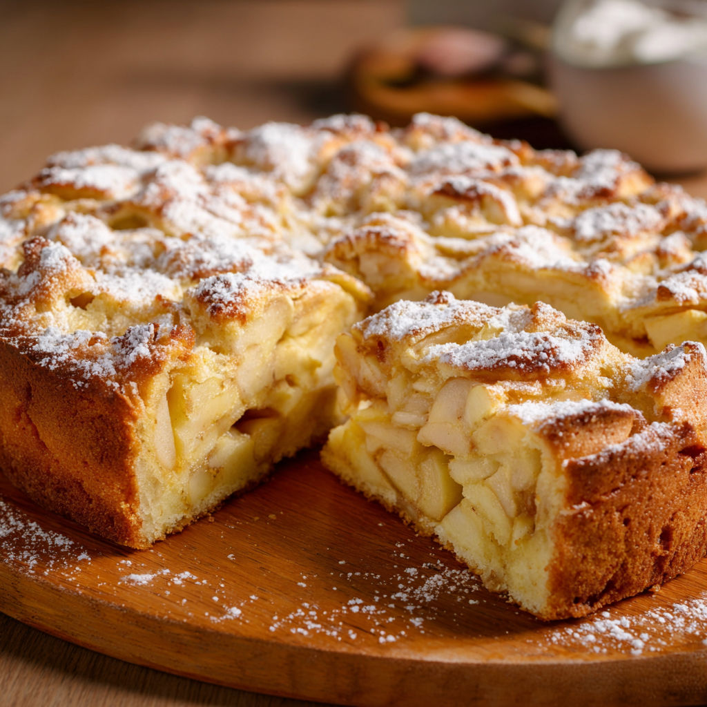A slice of a fluffy apple cake.