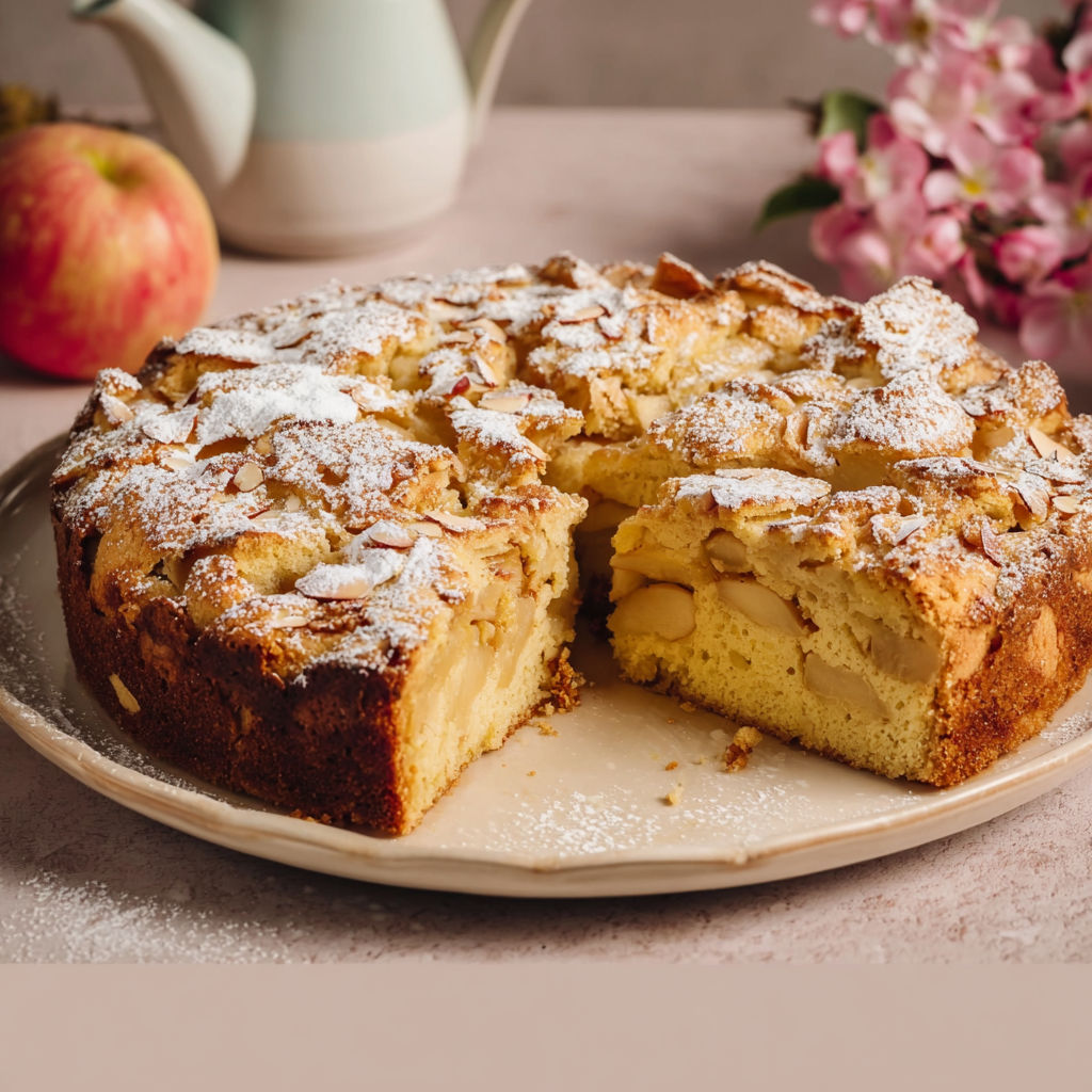A slice of a fluffy apple cake.
